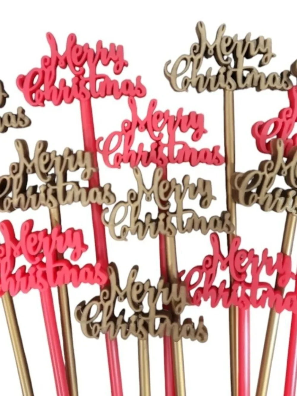 Merry Christmas Swizzle Stir Sticks Plastic Festive Holiday Drink 15 Red & Gold